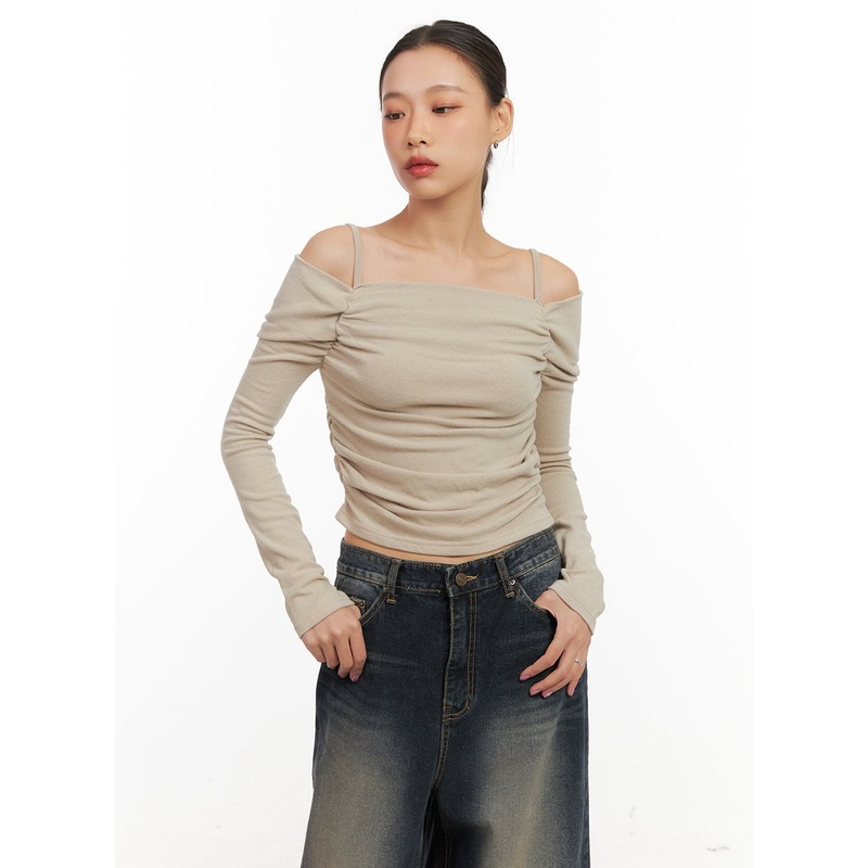 Shirred Off Shoulder Crop Top CD410