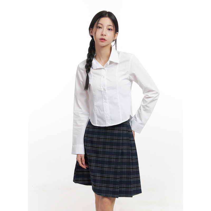 Slim Fit Crop Blouse CN428|White|Dark gray|Blue|S/M