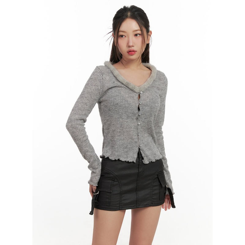 SoftKnit Cardigan CN428|Gray|Black|S/M