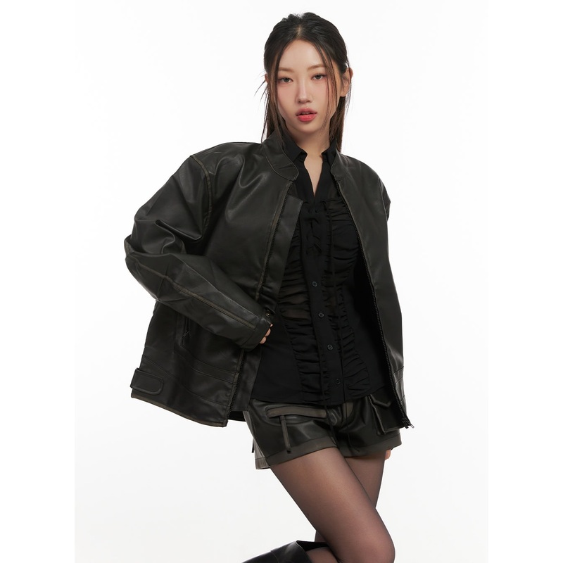 Stylish Moto Faux Leather Jacket CN428