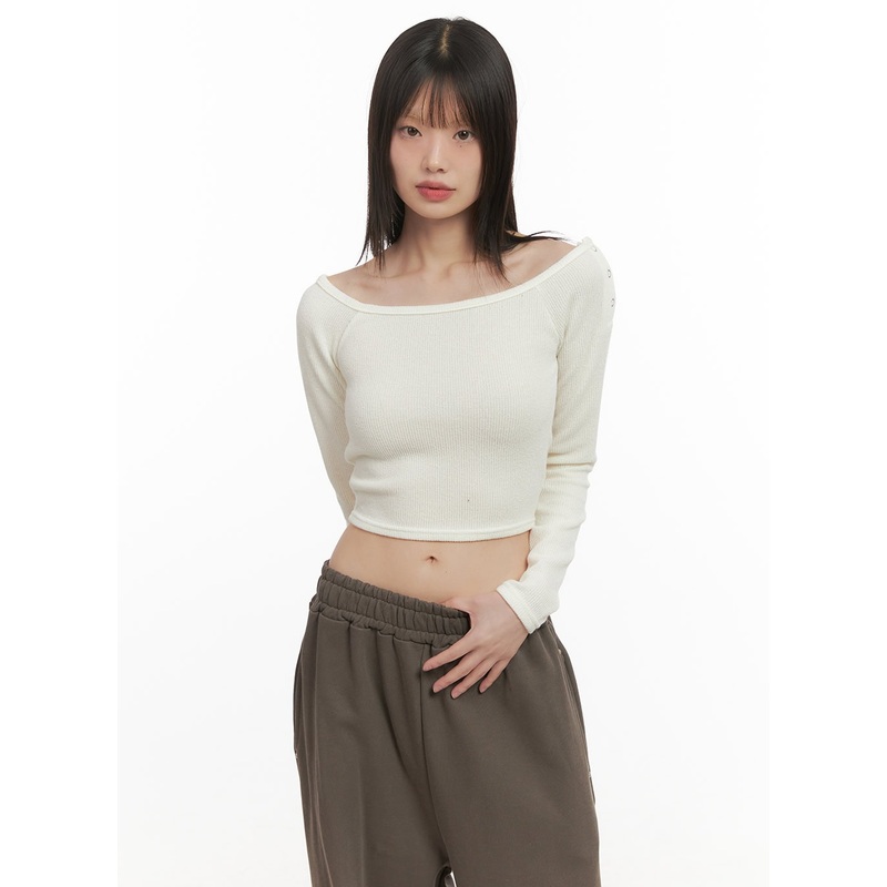 Back Cut-Out Off-Shoulder Crop Top CD430
