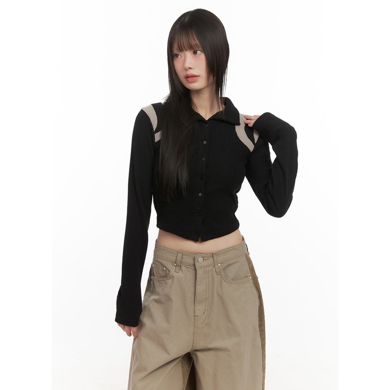 Buttoned Slim-Fit Cropped Cardigan CD426