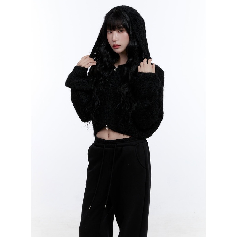 Cable Knit Cropped Hooded Cardigan CD419