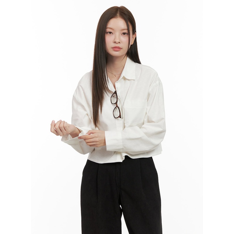Collared Cropped Button-Down OD412