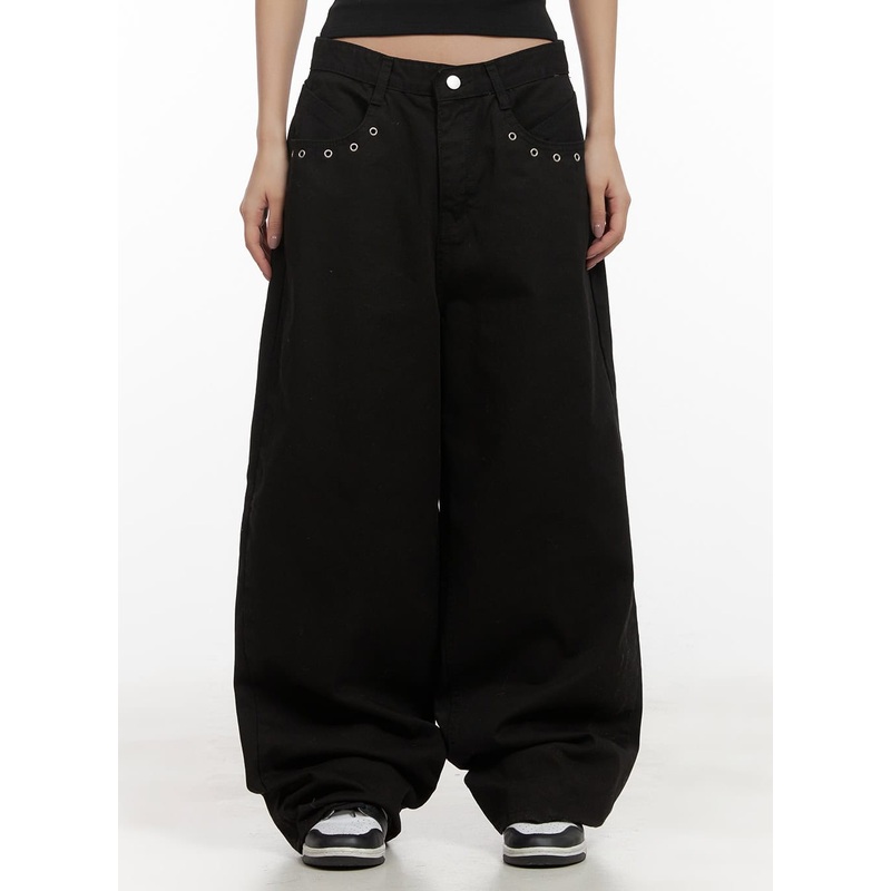 Cotton Eyelet Detail Wide-Leg Pants CD416