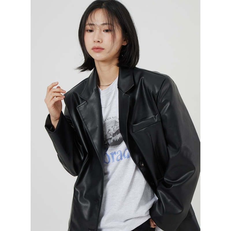 Faux Leather Oversized Jacket OM306