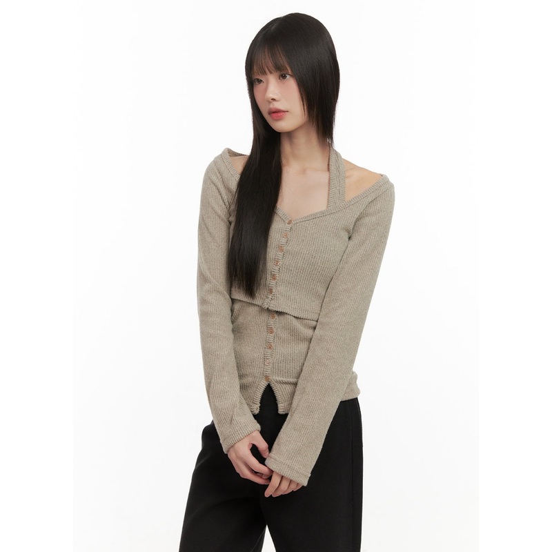 Halter Neck Buttoned Cardigan CD430