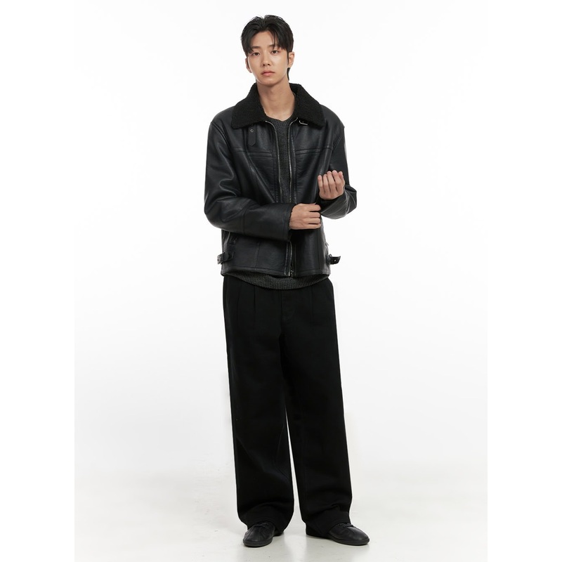 Men’s Pintuck Wide Leg Cotton Pants (Black) ID413