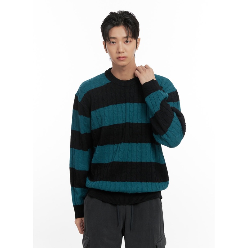Men’s Stripe Cable Knit Sweater ID413
