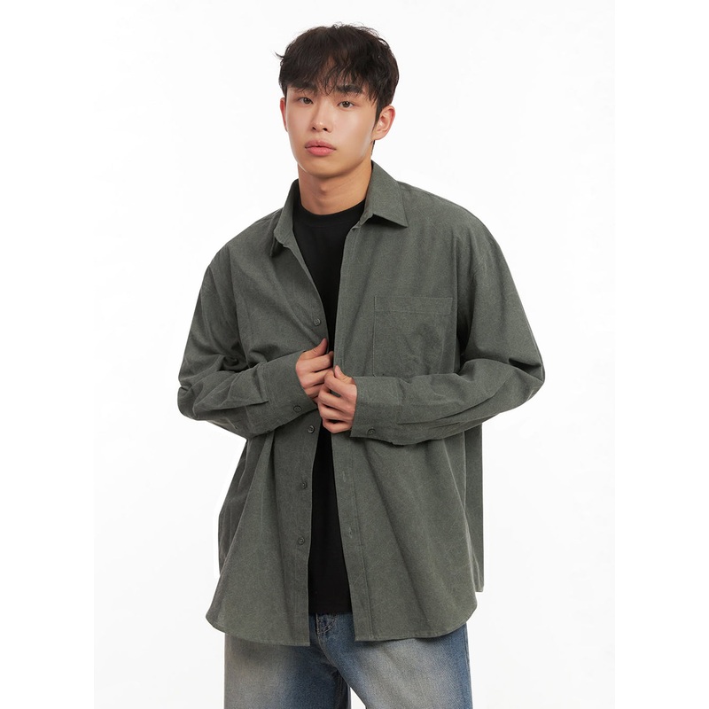 Men’s Washed Oversized Collar Shirt ID427