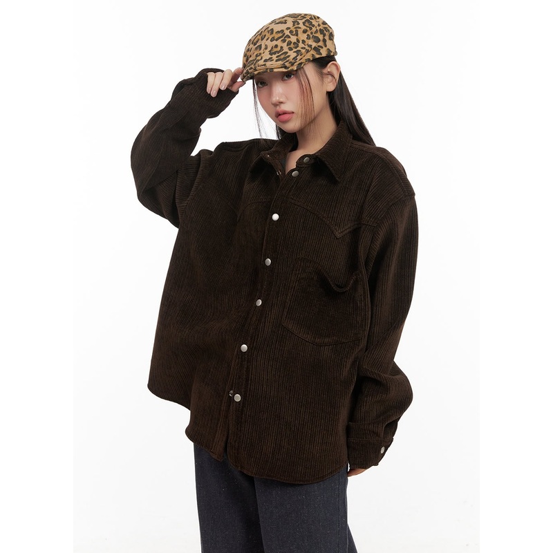 Oversize Collar Jacket CD413|Brown|Black|M/L