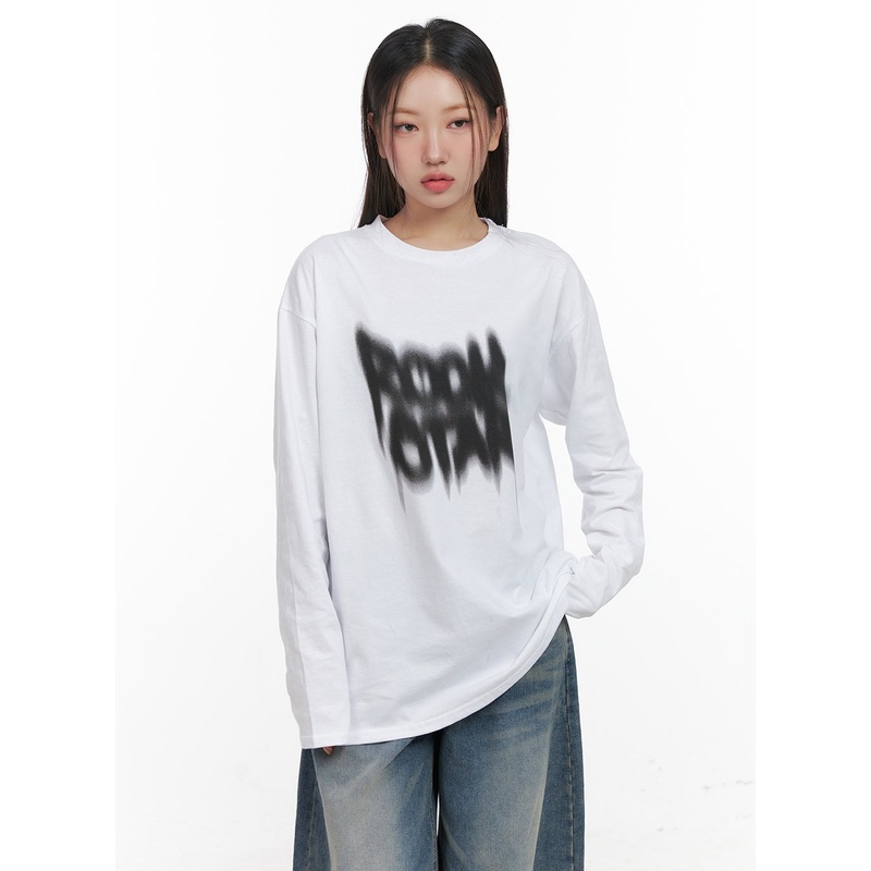 Oversized Graphic Print Long Sleeve Tee CD411
