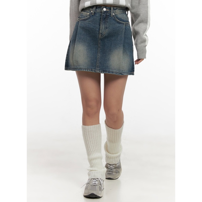 Pintuck Washed Denim Mini Skirt CD416