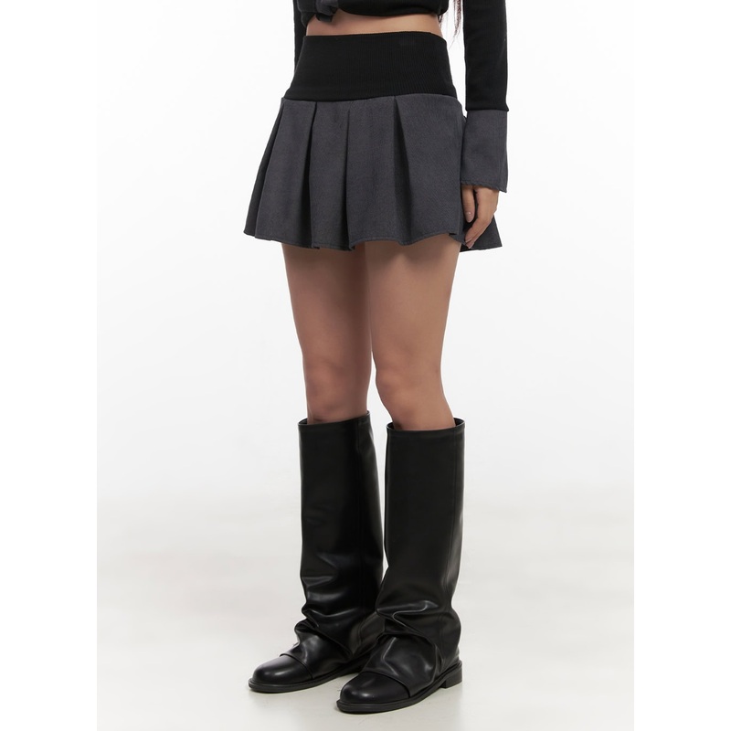 Pleated Glam Mini Skirt CD413|Black|White|S/M