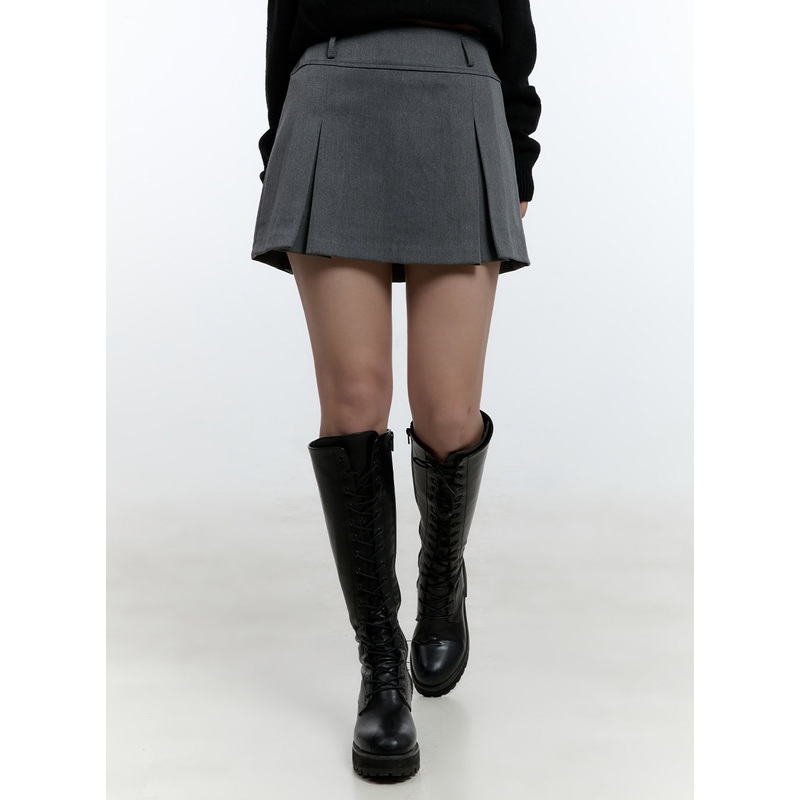 Pleated Mini Skirt CD424|Dark gray|Black|S|M