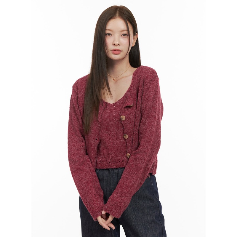 Soft Touch Buttoned Cardigan & Cami Set OD412