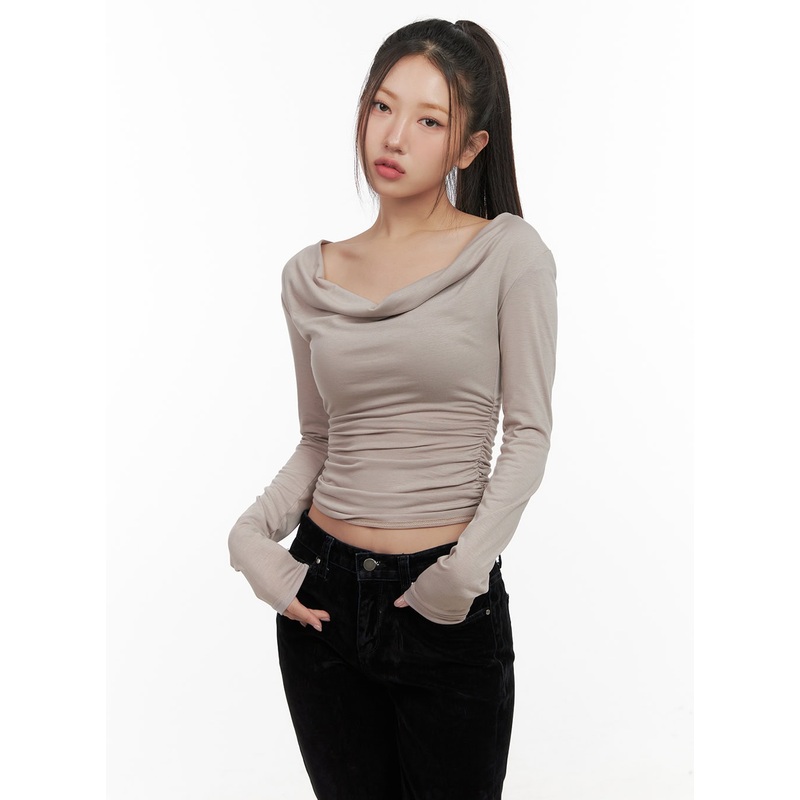 Solid Long Sleeve Crop Tee CD413