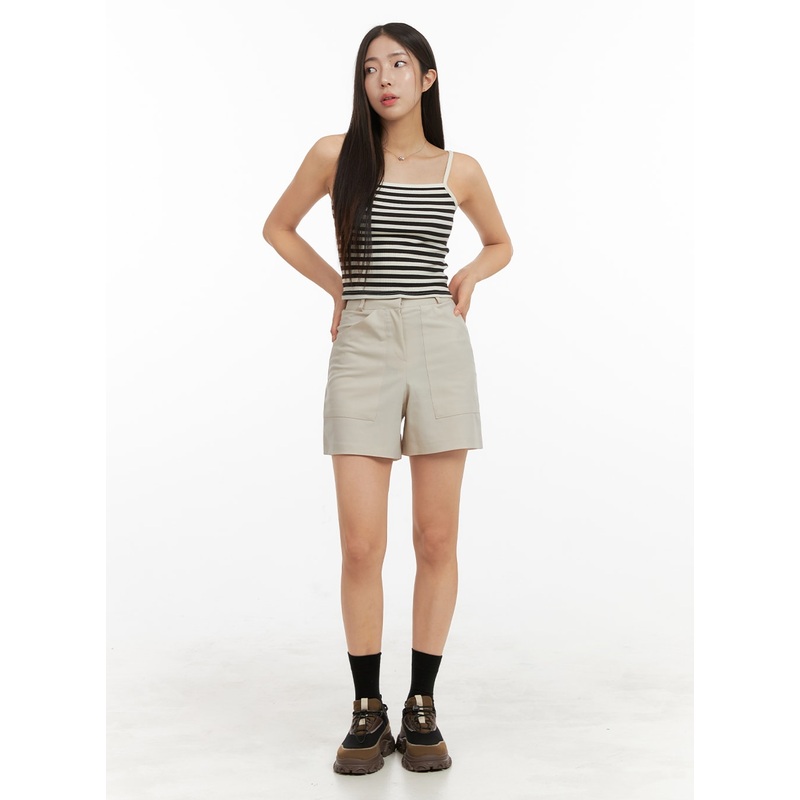 Solid Loose Fit Shorts OA429|Light beige|Black|Gray|Brown|White|Beige|S|M|L
