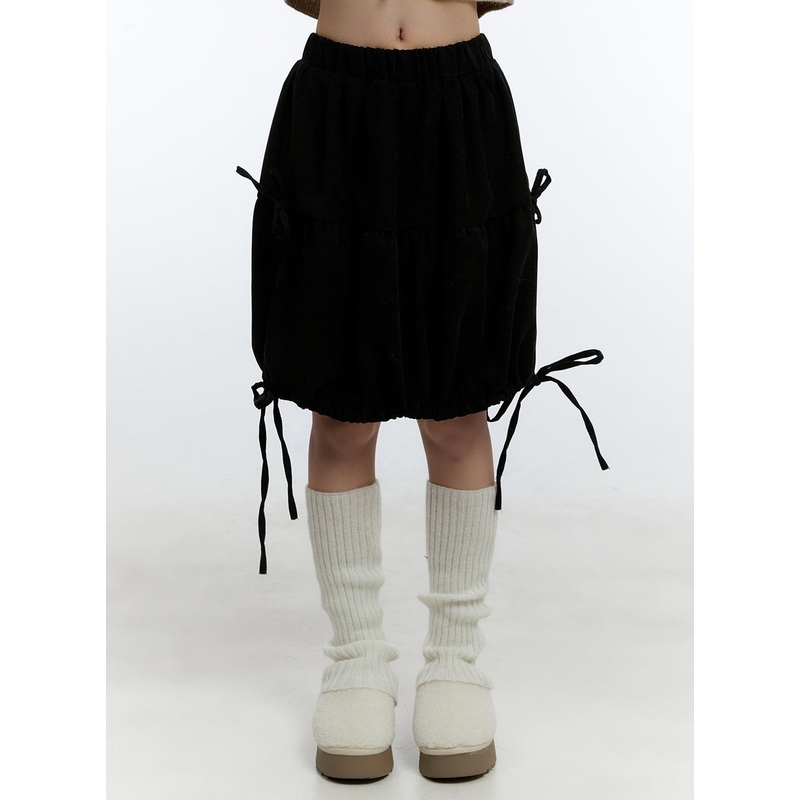 Suede Ribbon Midi Skirt CD420|Black|Dark gray|S/M