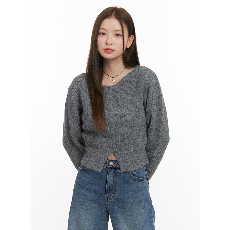 Wool Blend Button-Up Crop Sweater OD417