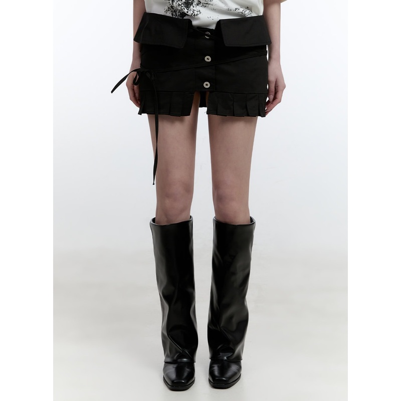 Buttoned Pleated Strap Mini Skirt CJ520