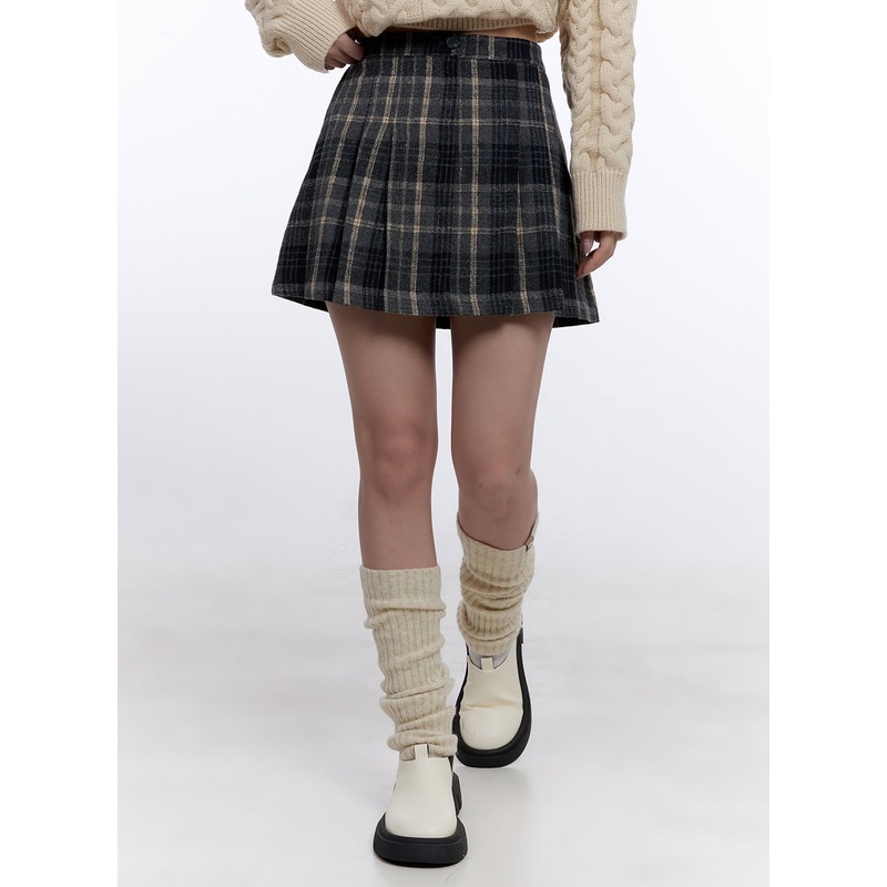 Checkered Pleated Winter Mini Skirt CJ513