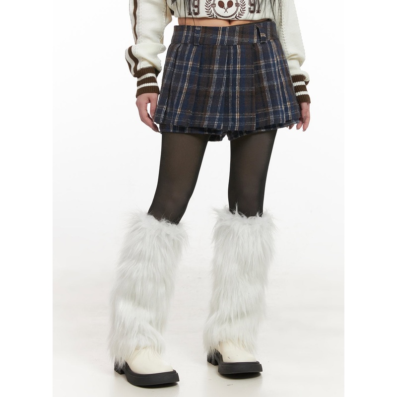 Checkered Winter Pleated Mini Skirt CJ516