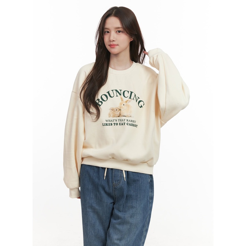Cozy Bunny Sweatshirt CJ514|Light beige|Gray|M/L