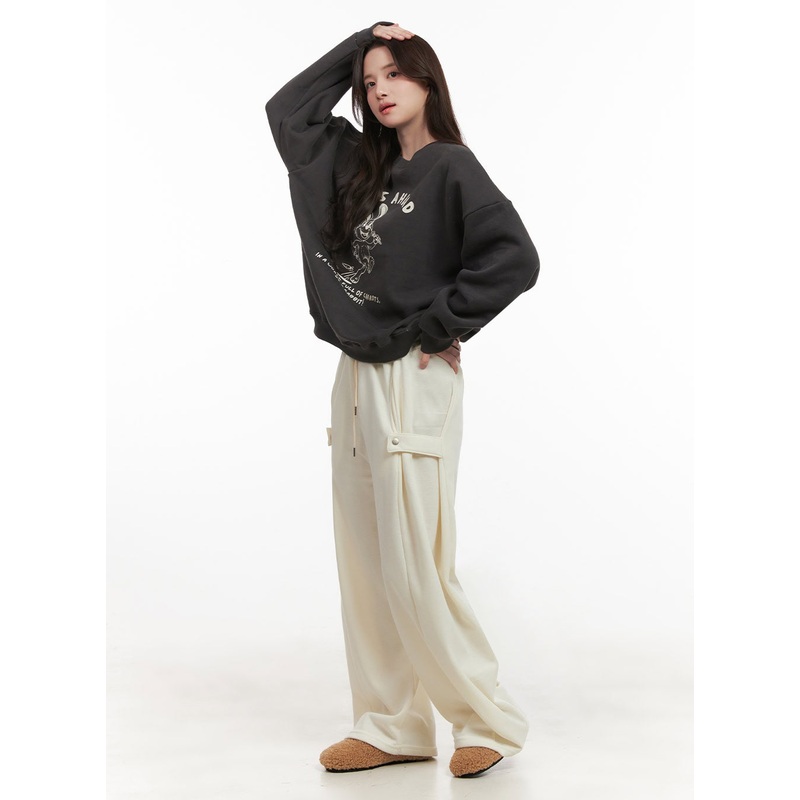 Cozy Pintuck Buttoned Wide-Leg Sweatpants IJ510
