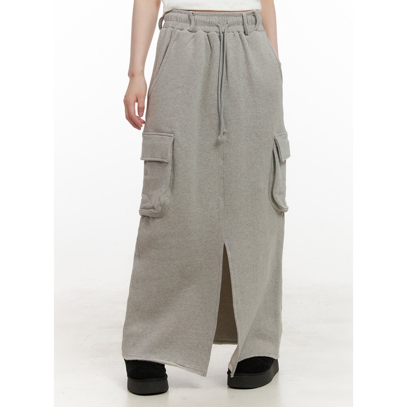 Front-Slit Cargo Maxi Skirt CJ506