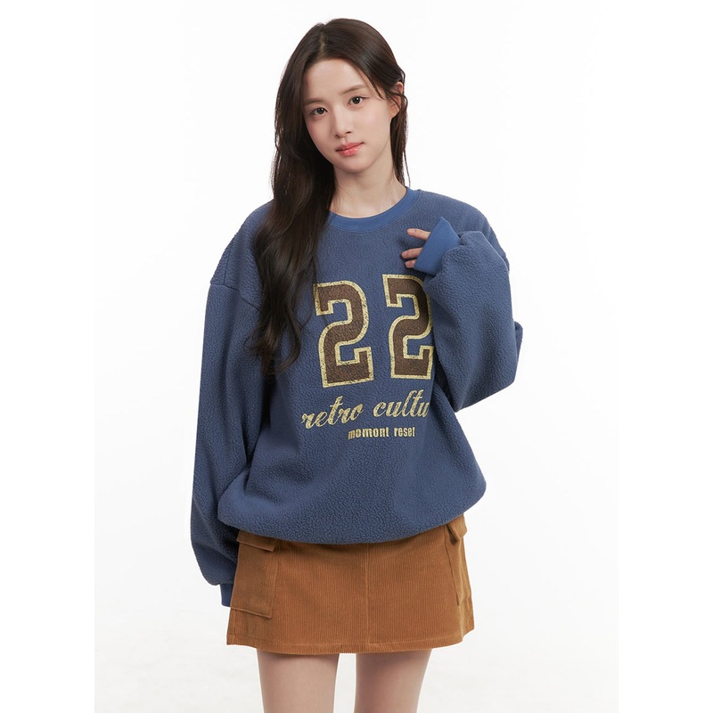 Fuzzy Oversized Crew-Neck Sweatshirt IJ510