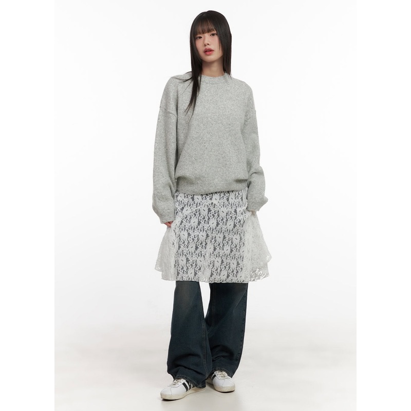 Laced Flare Layering Midi Skirt CJ502