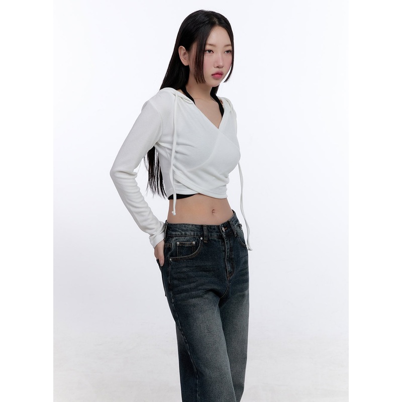 Layered Wrap Cropped Hoodie CJ511