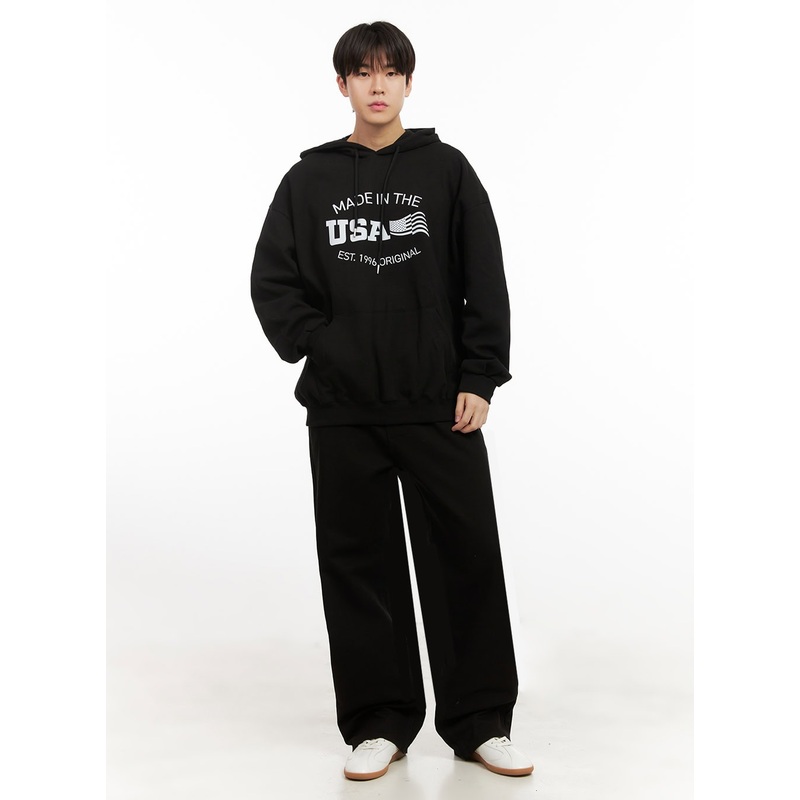 Men’s Cotton Wide-Fit Trousers (Black) IJ517