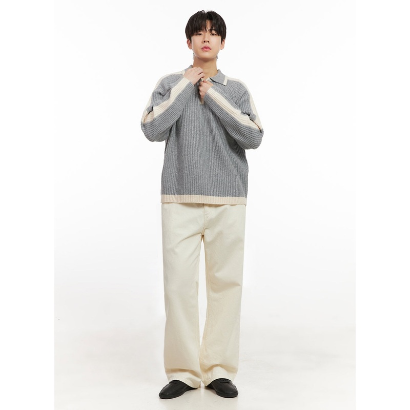 Men’s Cotton Wide-Fit Trousers (Light beige) IJ517