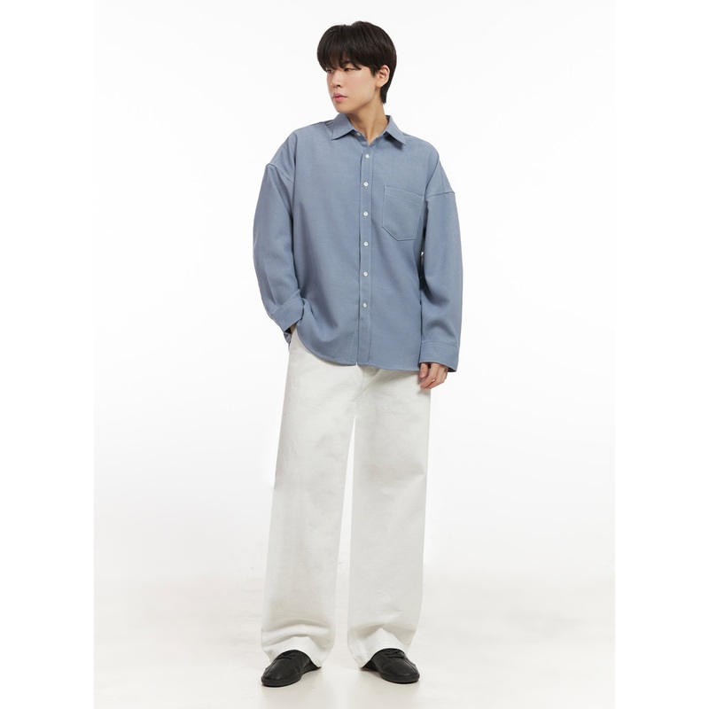 Men’s Cotton Wide-Fit Trousers (White) IJ517