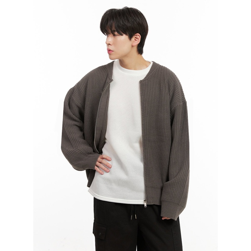 Men’s Round Neck Zip-Up Sweater IJ517