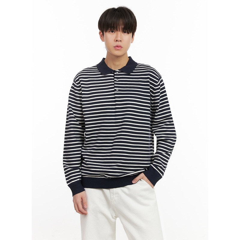 Men’s Striped Long Sleeve Polo IJ517