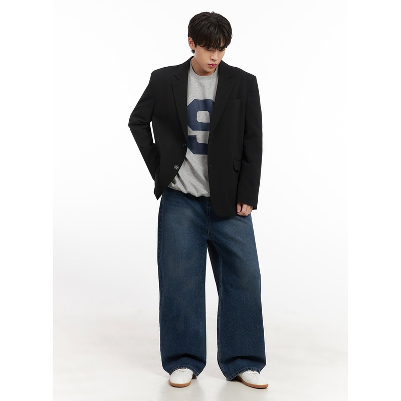 Men’s Washed Wide-Fit Denim Jeans IJ517