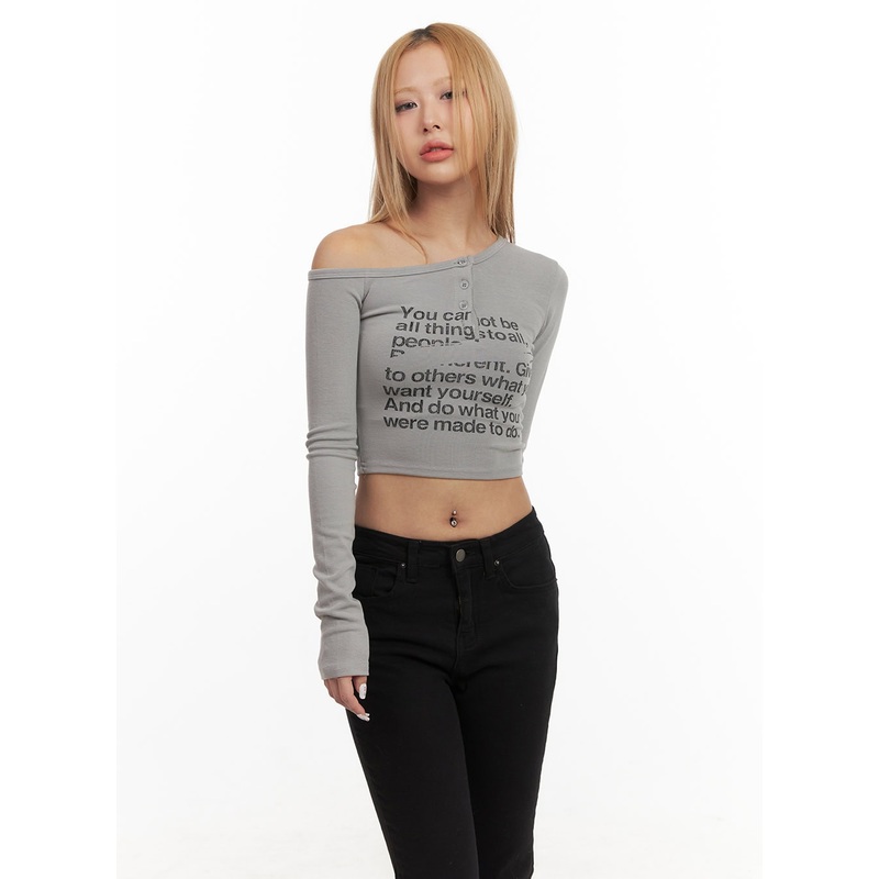 One-Shoulder Graphic Crop Top CJ508