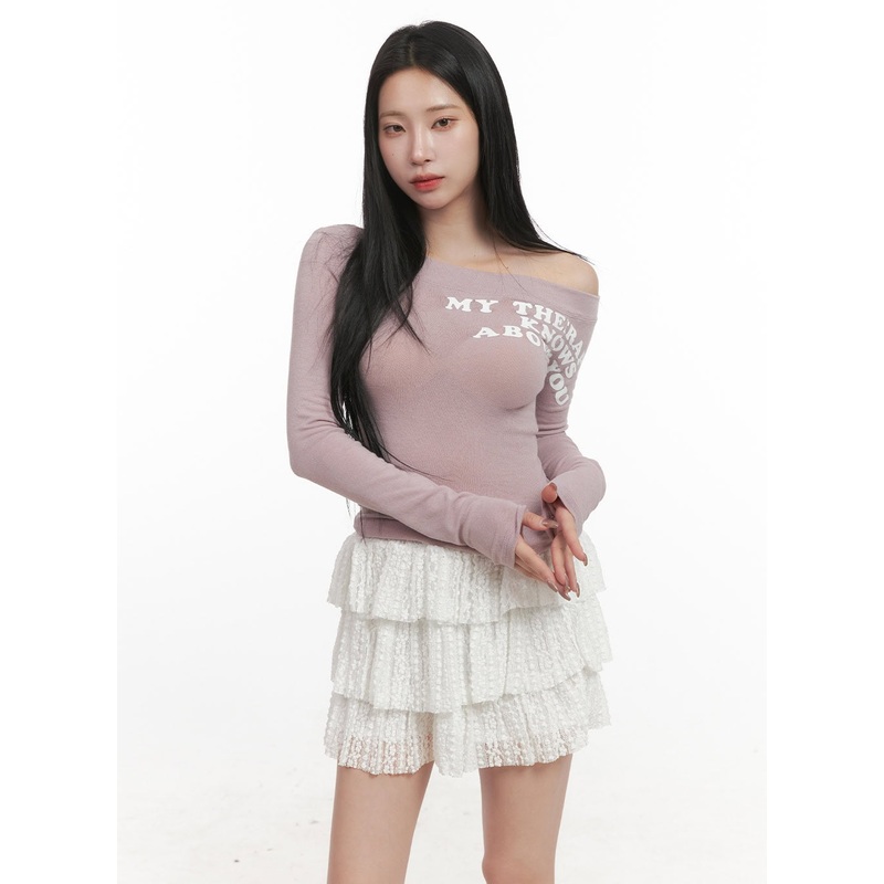 One-Shoulder Long-Sleeve Crop Top CJ516