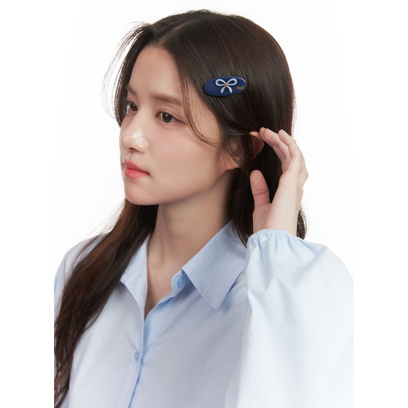 Oval Ribbon Hairpin CJ515|Dark blue|Black|Dark brown|One Size