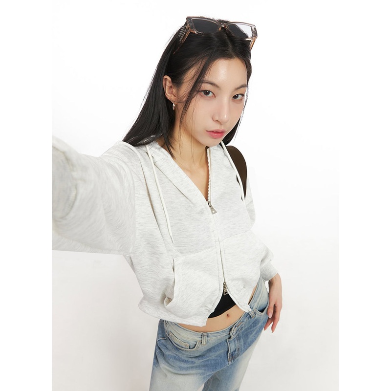Oversized Zip-Up Hoodie IJ503|Light beige|Dark blue|Gray|Black|S/M
