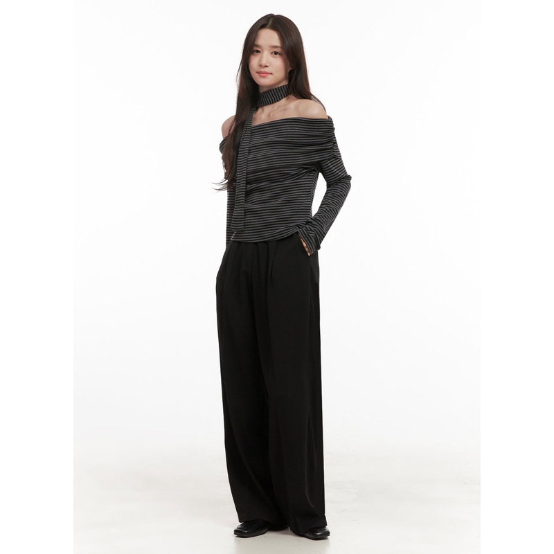 Pintuck Wide-Fit Dress Pants IJ510