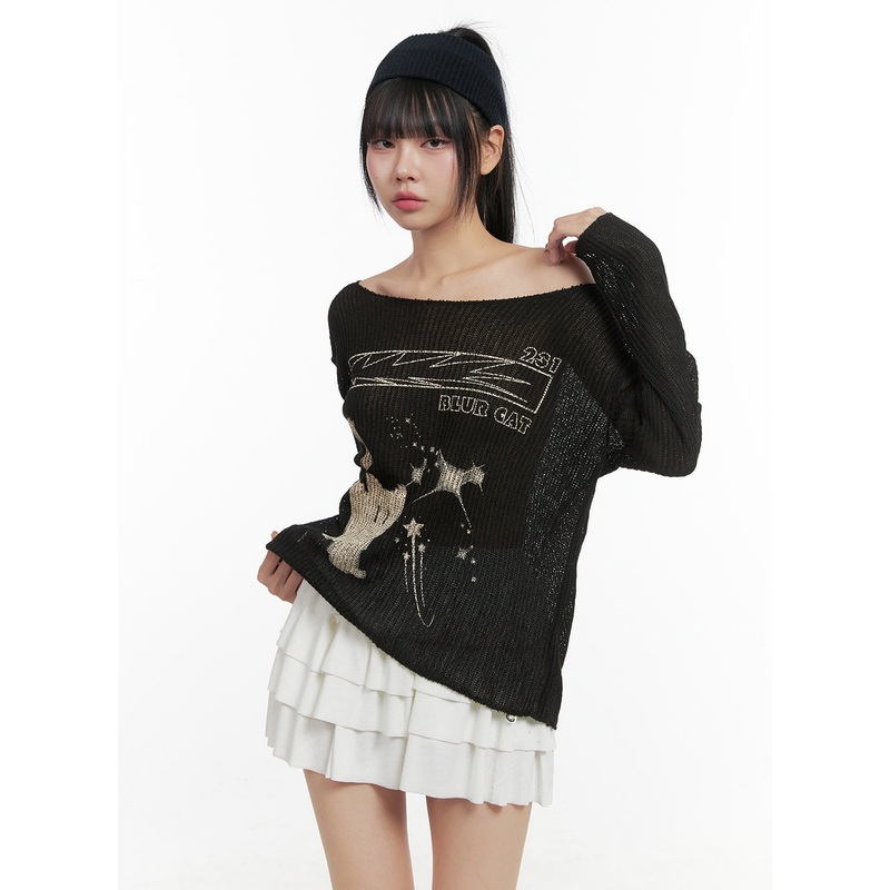 Printed Off-Shoulder Knit Top OS409