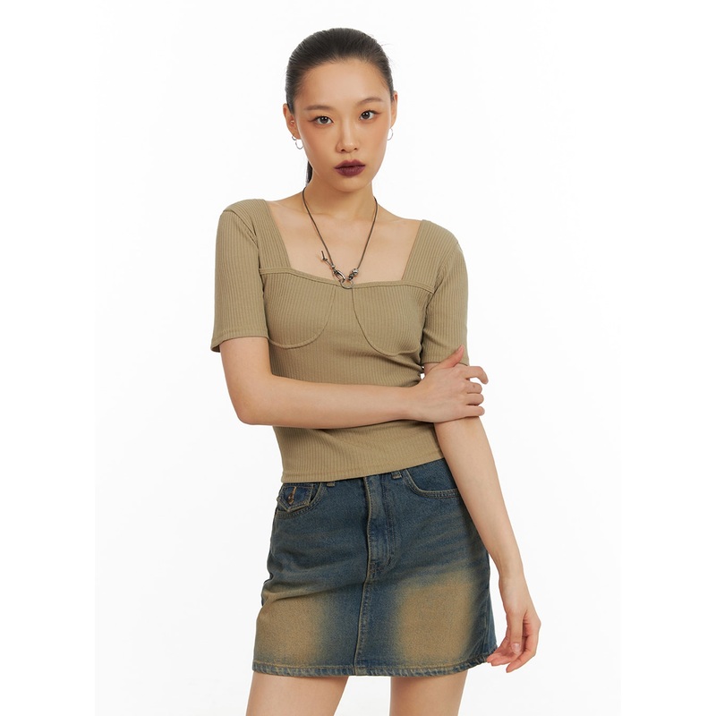 Ribbed Slim Fit Square Neck Top IA417