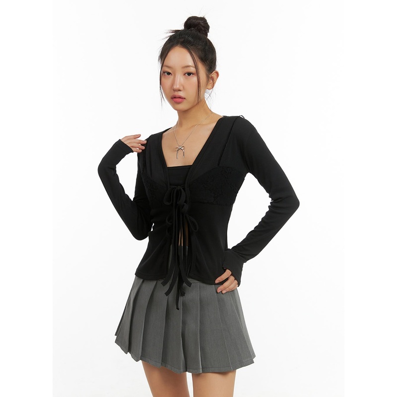 Ribbon Strap Solid Cardigan IS402