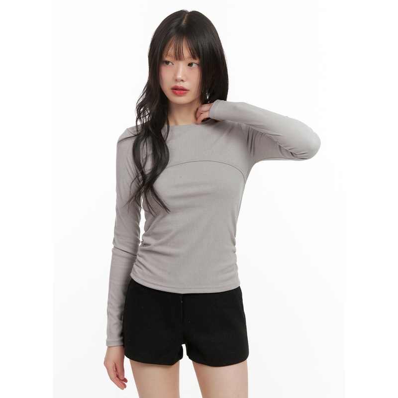 Shirred Slim-Fit Long Sleeve Top CJ506