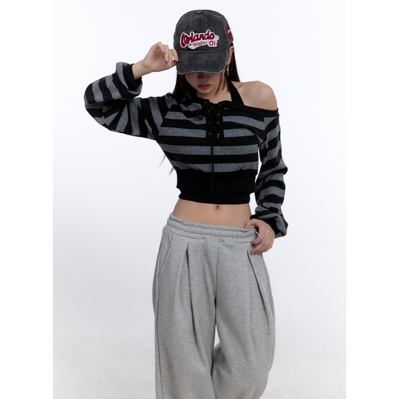 Striped Crop Knit Sweater CJ509