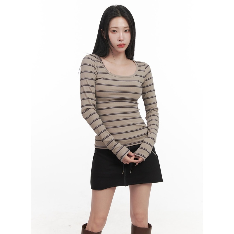 Striped Slim-Fit Long Sleeve Top CJ517